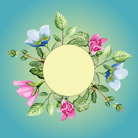 Watercolor floral frame, card or invitation. Vector illustrationのイラスト素材