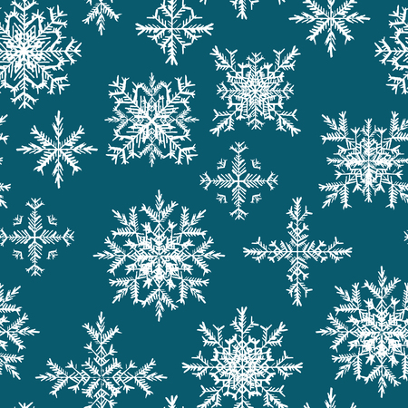 Seamless blue pattern with snowflakes. Hand drawn. Vector illustrationのイラスト素材
