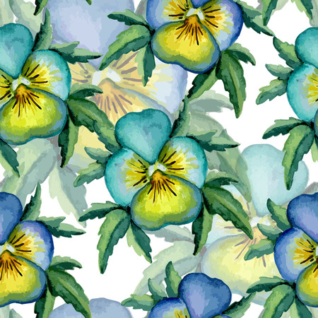 Blue pansy pattern. Watercolor. Vector illustrationのイラスト素材