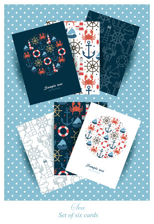 Set of six cards or invitations with sea design.のイラスト素材