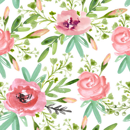 Seamless pattern with watercolor flowersの写真素材