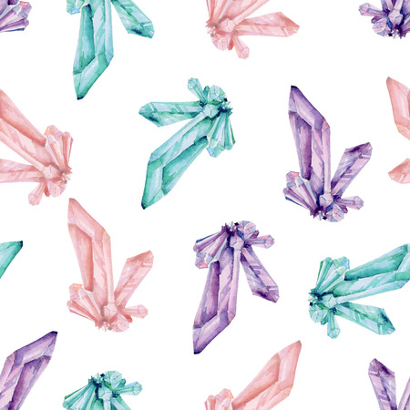 Seamless pattern with crystals. Watercolor hand drawnの写真素材