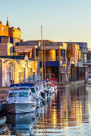 Sailboats in Zadar harbor at the sunset, Croatia.の写真素材