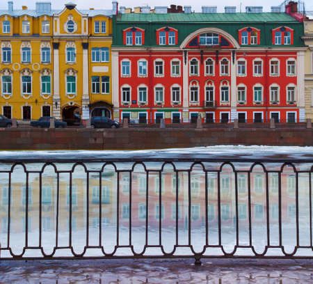 Buildings at the Fontanka embankment on the early spring day. St Petersburg. Russia.の写真素材