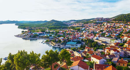 Panorama of the mediterranean city of Sibenik from the St. Michael?s Fortress. Croatiaの写真素材