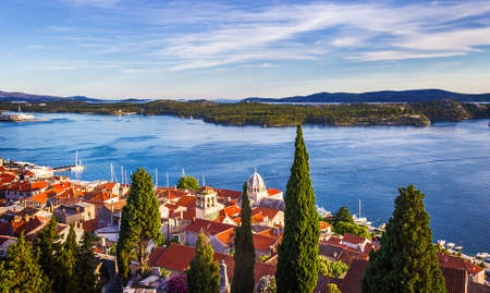 Panorama of the mediterranean city of Sibenik and cathedral of St. James. Croatiaの写真素材