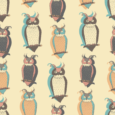 Seamless pattern with owlsのイラスト素材