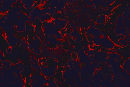 Drops and stains of red, color on a dark blue background. Art image. Abstractionの写真素材