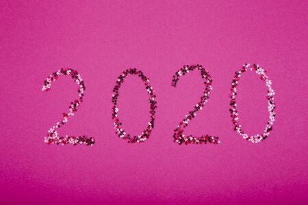 Christmas, New Year composition. Glittered number 2020. Flat lay, top view.の写真素材