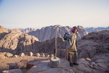 Mount Sinai, Sharm Ash Sheikh, Egypt - 25 October 2017. Old resident of the Sinai Peninsula. Bedouin village in the mountains.のeditorial素材