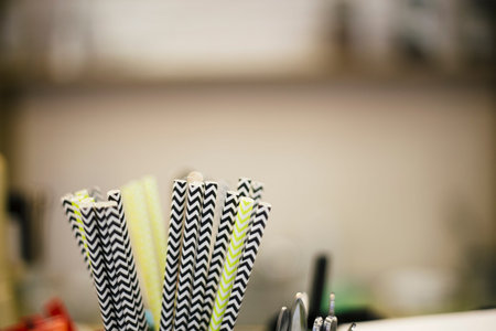 Colored tubules for juice and cocktails in cafe