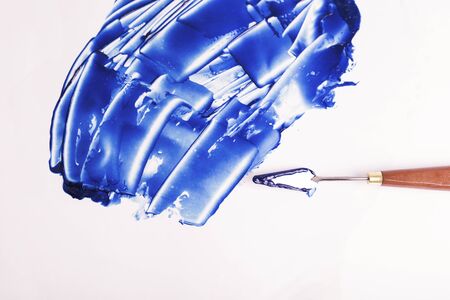 Blue Abstract Curves grunge brush strokes hand painted background. Isolatedの写真素材