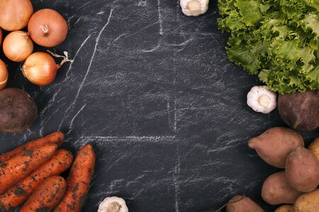 Fresh unwashed vegetable from the garden, dieting conceptの写真素材