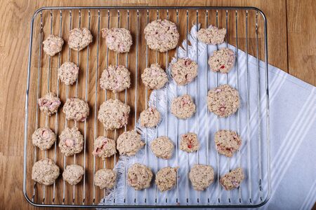 Strawberry Chocolate Chip Cookies on metal tray.の写真素材