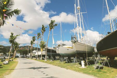 Power boats, Yachts sheltered parking in Totola Caribbeanの写真素材