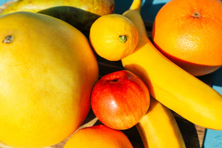 Fresh fruits. Assorted fruits vitamines colorful background.