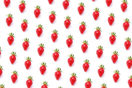 Fresh ripe strawberry isolated pattern background texture. Top viewの写真素材