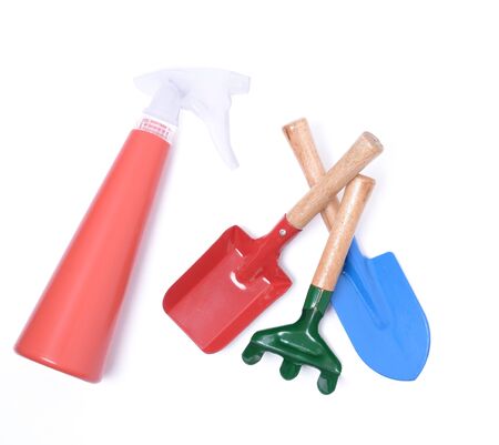 garden tools for growing indoor plants isolated on white backgroundの写真素材