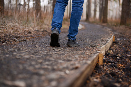 walk in the woods, steps of a man, way forward, place for text