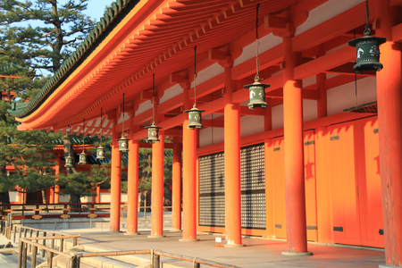 The architecture of the main palace in Heian Shrine mirrors the style and features of the Kyoto Imperial Palaceのeditorial素材