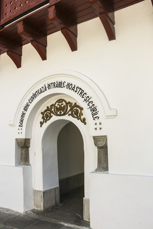 Sinaia, Romania - 2013: Side door of Biserica Veche (The Old Church) at Sinaia Monasteryのeditorial素材