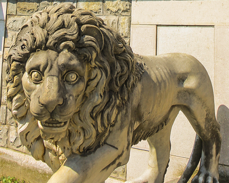 Sinaia, Romania - 2013: Guarding lion statue at Peles Castleのeditorial素材