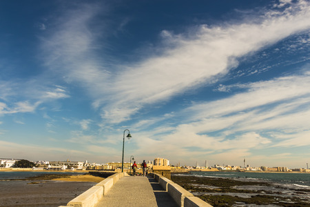 Cadiz, Spain - Dec, 2018: Paseo Fernando Quinones stone pathway leading to Cadiz cityのeditorial素材