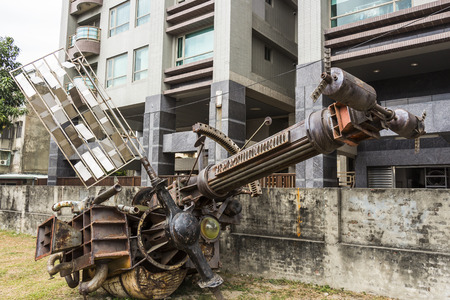 Kaohsiung, Taiwan - Feb 2019: Metal art structure at Pier-2 Art Centerのeditorial素材