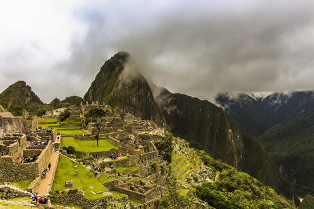 Cusco Region, Machupicchu District, Peru - Dec 2014: Aerial view of the ancient citadel of Machu Picchu. The 15th-century Inca site was declared a UNESCO World Heritage Site in 1983のeditorial素材