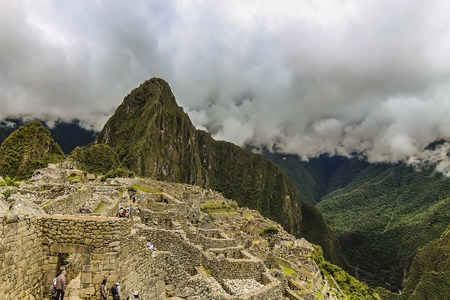 Cusco Region, Machupicchu District, Peru - Dec 2014: Aerial view of the ancient citadel of Machu Picchu. The 15th-century Inca site was declared a UNESCO World Heritage Site in 1983のeditorial素材