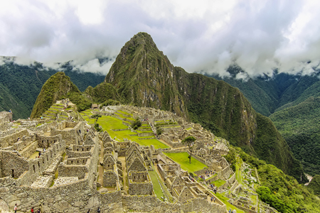 Cusco Region, Machupicchu District, Peru - Dec 2014: Aerial view of the ancient citadel of Machu Picchu. The 15th-century Inca site was declared a UNESCO World Heritage Site in 1983のeditorial素材