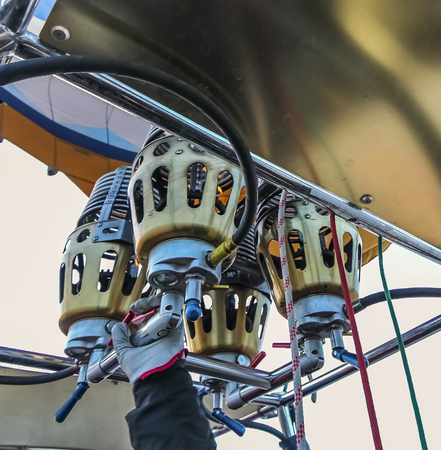 Cappadocia, Turkey - Dec 2015: A quad system propane gas burner is a popular model for hot air balloons in Cappadociaのeditorial素材