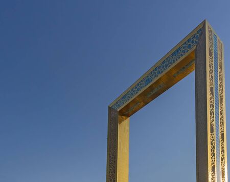 Zabeel Park, Dubai - 4th Jan 2020: The Dubai Frame against the clear blue sky reaches a height of 150 metersのeditorial素材