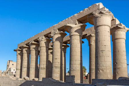 Processional colonnade of Amenhotep III at Luxor Templeの写真素材