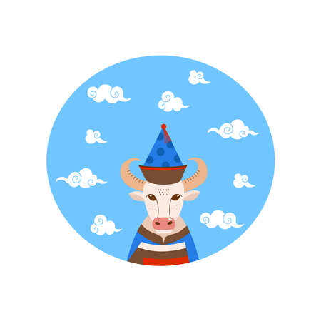 Chinese new year of the ox, flat styleのイラスト素材