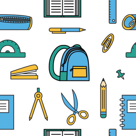 School Stationery pattern. Flat illustrationのイラスト素材