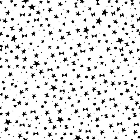 Vector seamless pattern with dots, star and bowknot. Abstract doodle hand drawn form. For wallpaper, print, posters and phone case.のイラスト素材