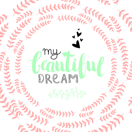 Vector Hand Drawn Lettering, Curves Line, Plants An Dots. Calligraphy for banners, labels, signs, prints, posters, web.Wordのイラスト素材