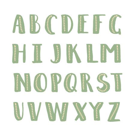 Handdrawn Vector Alphabet With Leavesのイラスト素材
