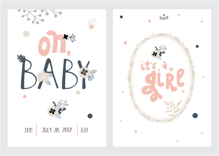 Set of perfect vector card templates. Ideal for baby shower, mothers day, valentines day, birthday cards, invitations, prints, scrapbookのイラスト素材