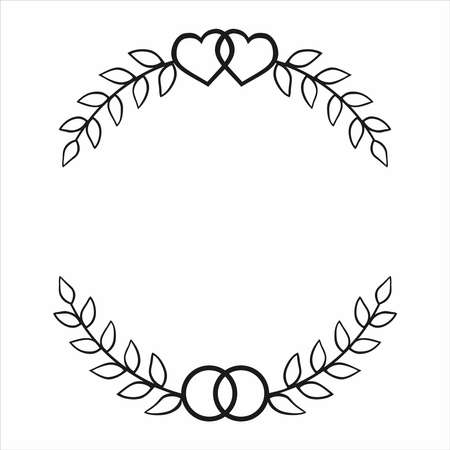 round border wreath silhouette, digital circle frame, laurel wreathのイラスト素材