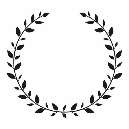 round border wreath silhouette, digital circle frame, laurel wreathのイラスト素材