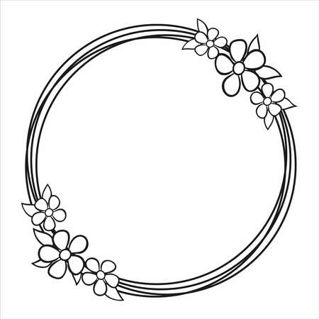 round border wreath silhouette, digital circle frame, swirl wreathのイラスト素材
