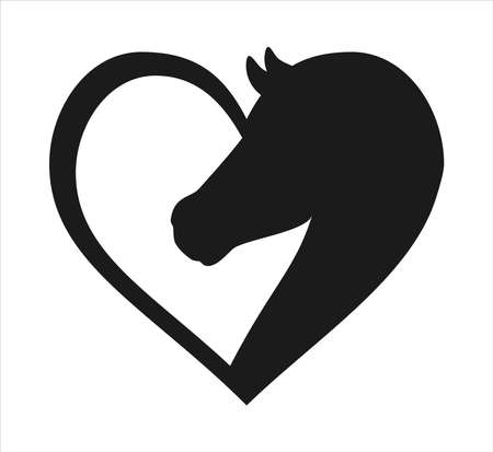 Horse head silhouette in heart frame, horse silhouette, horse head, horse heart, love of horsesのイラスト素材