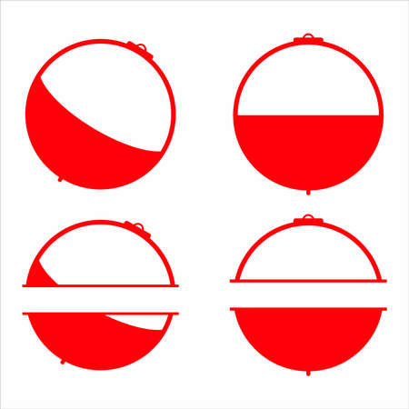 Red bobber whole and split flat illustration, bobber setのイラスト素材