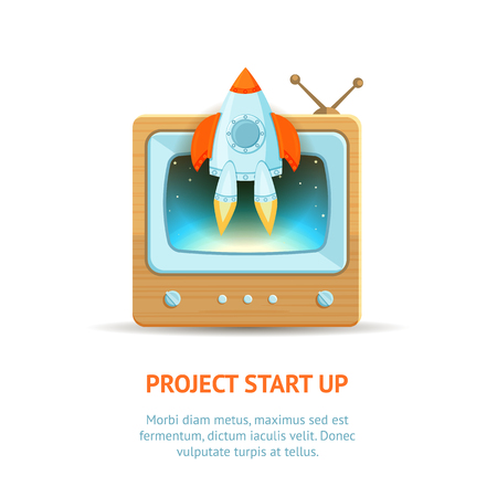 Rocket ship and retro monitorのイラスト素材