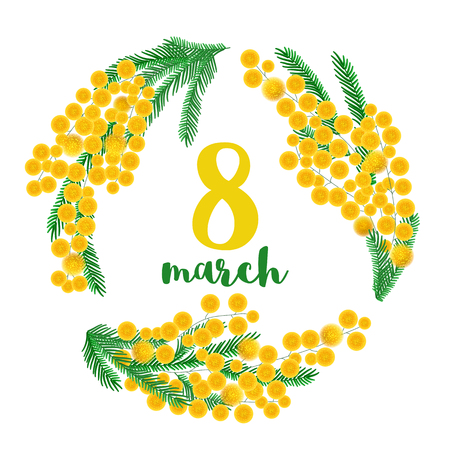 Vintage mimosa branches greeting card. Vector illustrationのイラスト素材