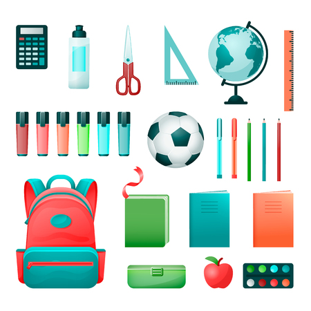 school supplies set in flat styleのイラスト素材