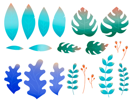 Flat leaves in abstract style on white backgroundのイラスト素材