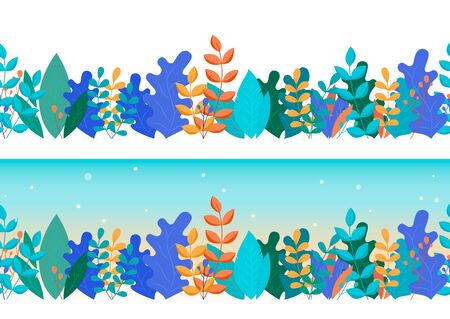 Seamless line horizontal pattern with abstract colorful plantsのイラスト素材